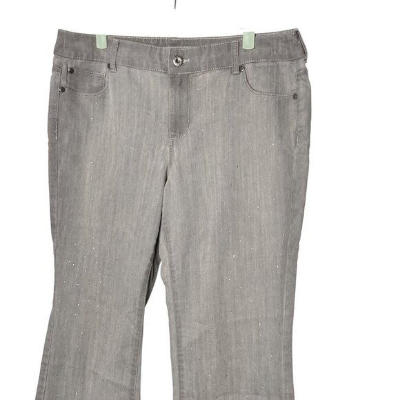 Chicos Flare Bootcut Gray Rhinestone Embellished High Waist Jeans Womens 12/L - Picture 4 of 12